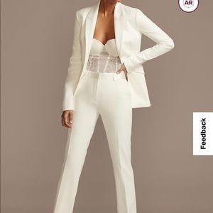 David’s Bridal white suit with tag